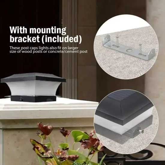 2-PACK SOLAR LED DECK POST CAP LIGHT 4"x4" Outdoor Square Fence Garden Lighting {2}