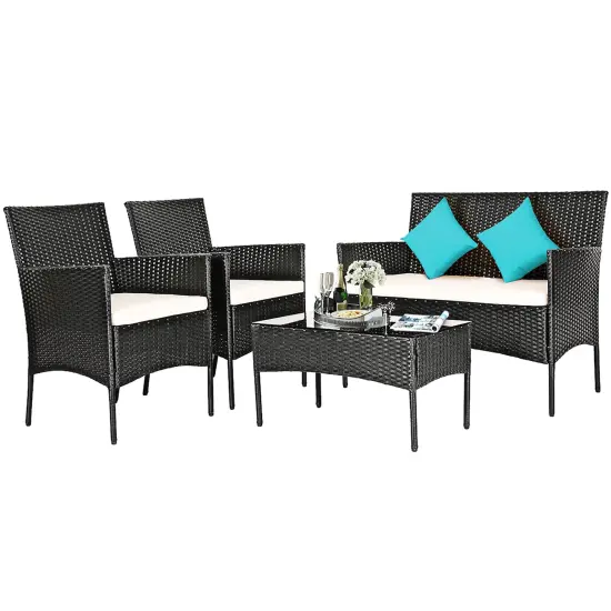 Costway 4PCS Patio Furniture Set Rattan Wicker Conversation Set Outdoor {1}