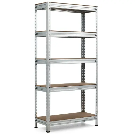 5-Tier Metal Storage Shelf with Adjustable MDF Boards Ideal for Garage or Utility Room Silver {2}