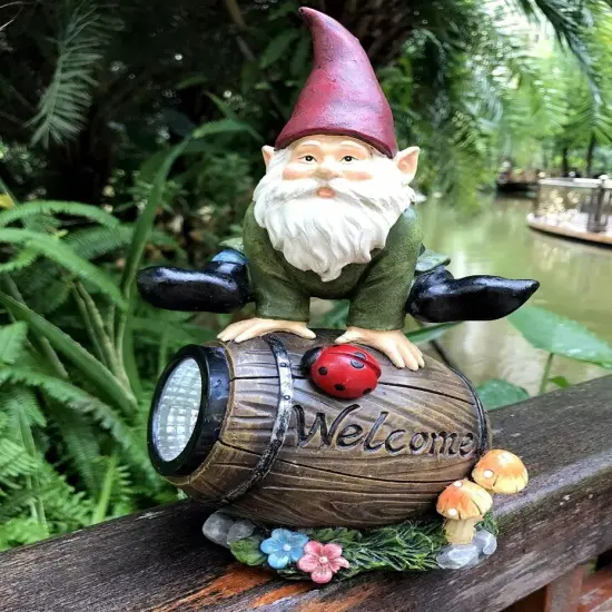 Bo-Toys Solar Powered Gnome Jumping Over a Barrel with Ladybug LED Garden Light {5}
