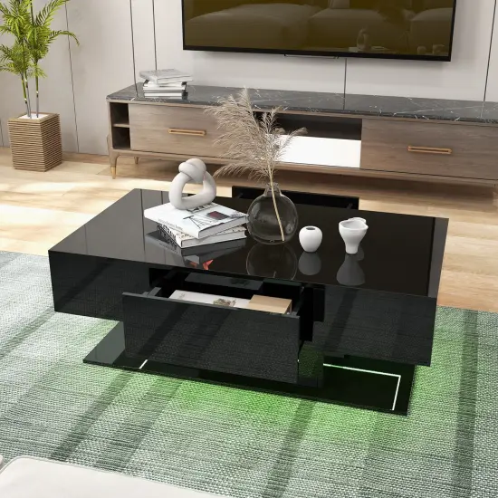Modern Led Coffee Table With 20 Color Led Lights And 2 Storage Drawers-black Black {6}