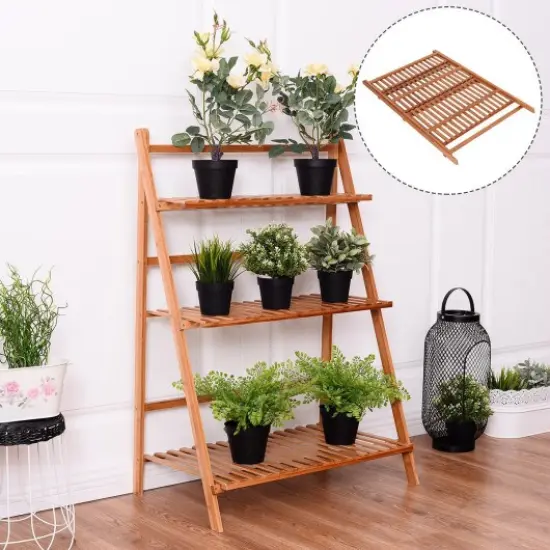 3 Tiers Outdoor Stand Bamboo Flower Pot Shelf Natural {2}