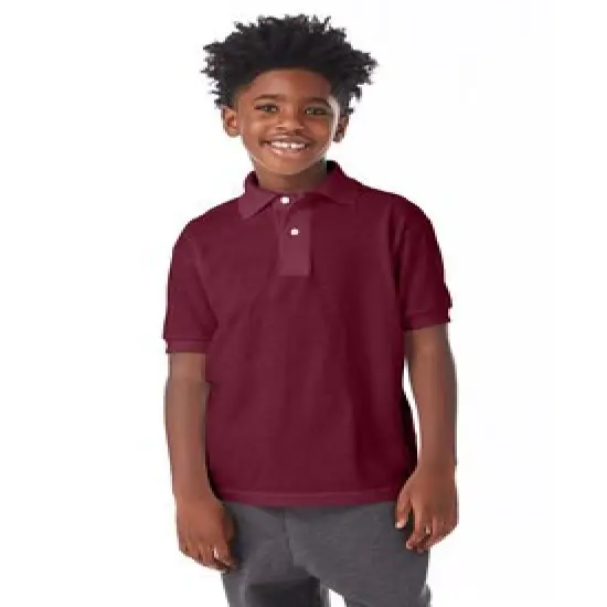Hanes&reg; Youth EcoSmart Jersey Knit Short Sleeve Collared Polo Maroon {1}