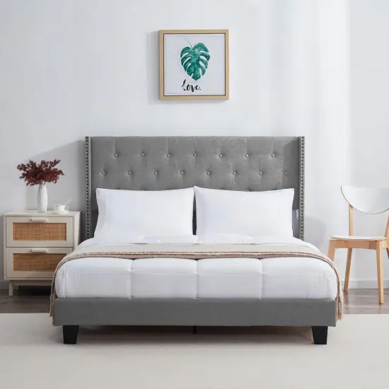 Nestl Wingback Diamond Upholstered Platform Bed {1}