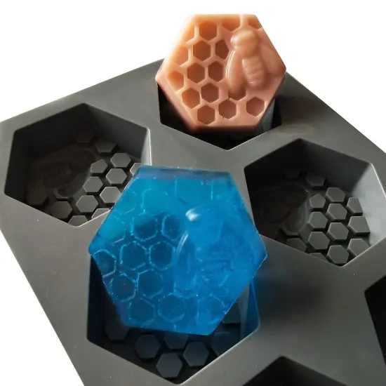 2 Pieces 3D Bee Silicone Soap Molds, Hexagonal Honeycomb Silicone Molds for Homemade Soaps Chocolate Jelly Cake Making {6}