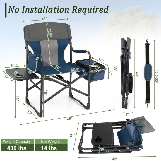Folding Camping Directors Chair With Cooler Bag And Side Table Blue {4}