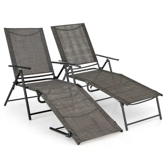 2 Piece Patio Folding Chaise Lounge Chairs Recliner With 6-level Backrest Coffee {4}