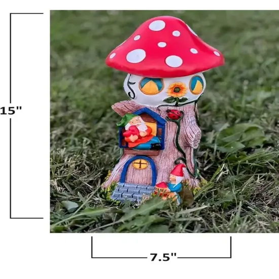 Mushroom Home Funny Garden Gnome Statue Resin Home Lawn Ornament Sculpture Decor {4}