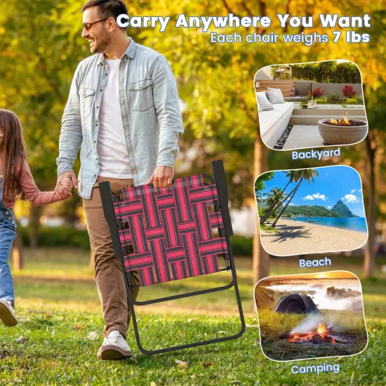 2 Pieces Folding Beach Chair Camping Lawn Webbing Chair Red {6}