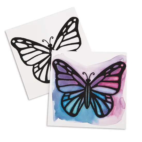 S&S Worldwide Watercolor Velvet Art Butterfly Posters, 10 ea of 3 Designs Printed in Black Flocking on Real Watercolor Paper, Use Pan or Liquid Watercolor Paint, Kids & Adults, 6-1/2" Sq, Pack of 30. {5}