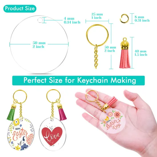 120 Pieces Blank Keychains for Vinyl Kit Including 30pcs Acrylic Discs, 30pcs keychain Tassels, 30pcs Gold Key chain Rings and 30pcs Jump Rings for DIY Keychain, Vinyl Craft {4}