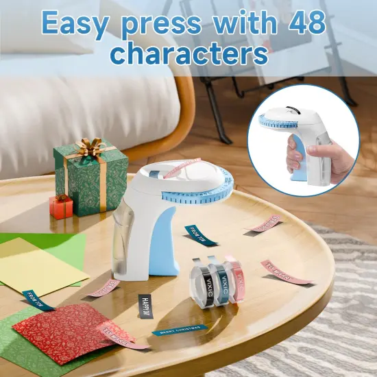 Embossing Label Maker Machine with Tapes, Portable Retro Embossed Label Maker, Vintage Mini Embosser Labeler, Handheld Label Printer for Home, Office and Outdoor, Blue {4}