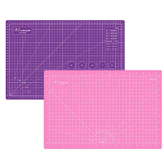 18"x12" Thickened Self Healing Cutting Mat, A3 Rotary Cutting Sewing Mat for Crafts, Double Sided 5-Ply Table Cutting Board for Fabric Quilting Art Hobby Project, Pink/Purple {2}