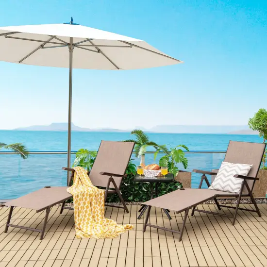 2 Pieces Foldable Chaise Lounge Chair With 2-position Footrest Brown {2}