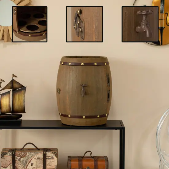 Vintage Wooden Barrel Shaped Wine Holder with a rotating turntable that allows easy access to your wine for Dining Room, Entryway, or Kitchen {5}