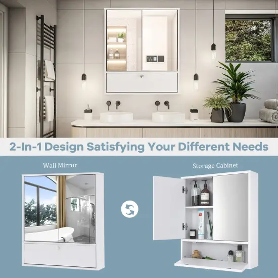 Costway Bathroom Cabinet Medicine Cabinet Double Mirror Door Wall Mount Storage Wood Shelf White {6}
