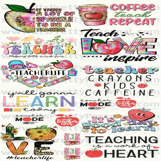 DESIGN #9- Teacher DTF Gang Sheet 22"x48" (Fabric Transfers) {1}