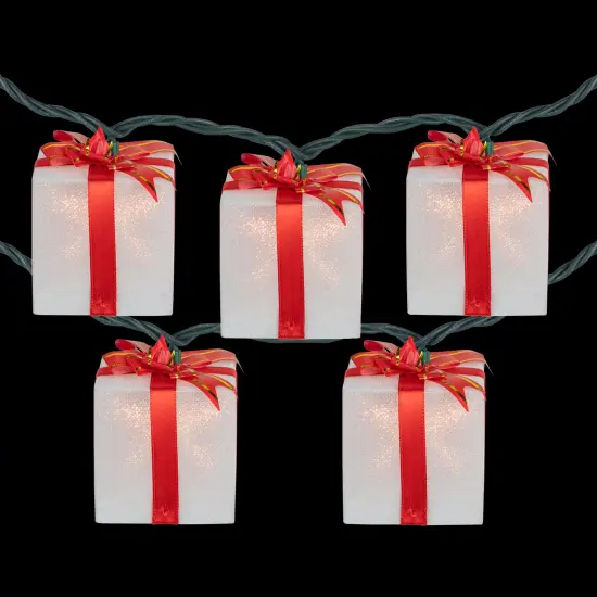 Northlight Bow Wrapped Presents Christmas Light Set - Clear - 7.5' Green Wire - 10ct White {4}