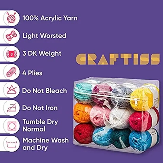 CRAFTISS 12x50g Acrylic Yarn Skeins - 1300 Yards of Soft Yarn for Crocheting and {4}