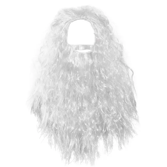 White Wig and Beard – Long White Dress Up Costume Accessories Curly Hair Wig for Kids and Adults {2}