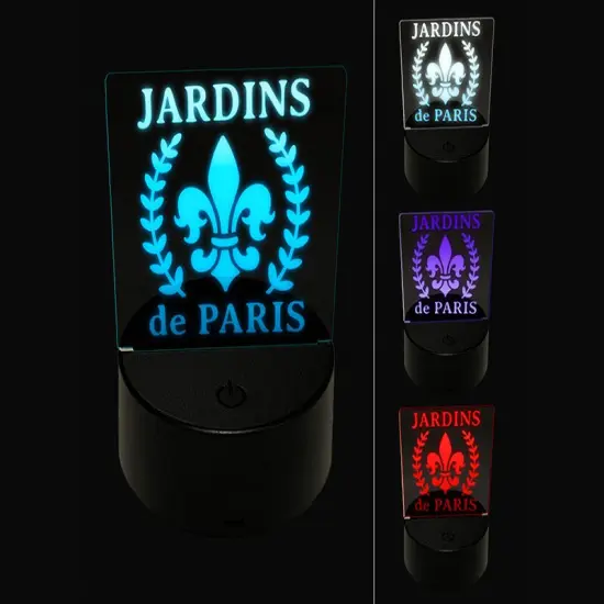 Jardins de Paris Fleur de Lis 3D Illusion LED Night Light Sign Nightstand Desk Lamp {1}