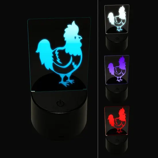 Proud Little Rooster Chicken 3D Illusion LED Night Light Sign Nightstand Desk Lamp {1}