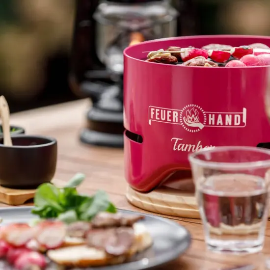 Petromax Feuerhand Tamber Tabletop Charcoal Grill, Powder-Coated Steel for Outdoor Use, Wood Lid, 7.9 inch diameter, Telemagenta {3}