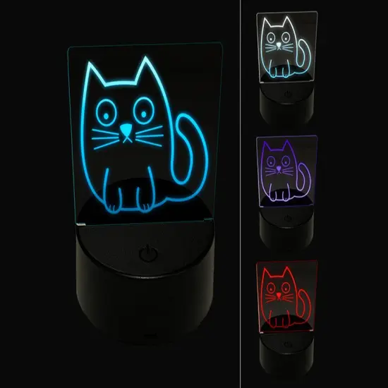Wary Kitty Cat 3D Illusion LED Night Light Sign Nightstand Desk Lamp {1}