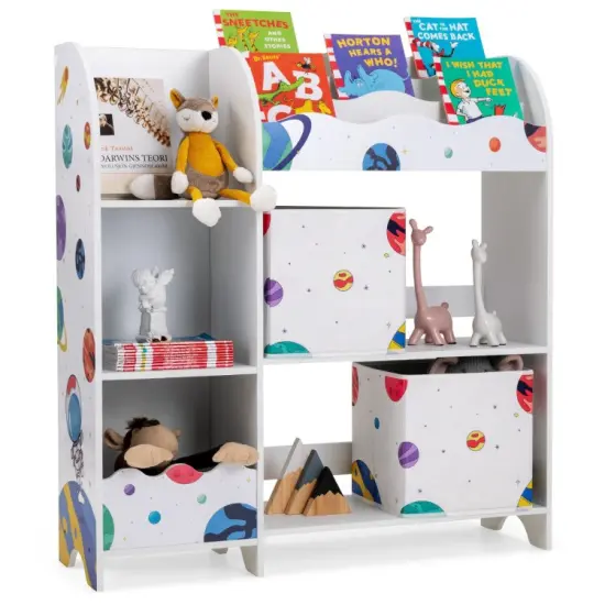 Kids Toy and Book Organizer Children Wooden Storage Cabinet with Storage Bins UFO {10}