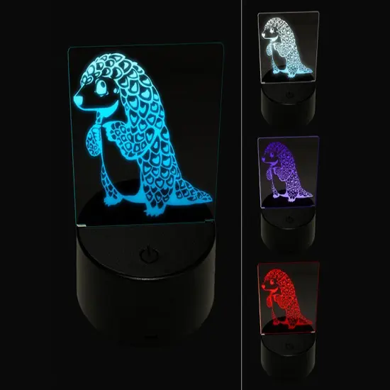 Cartoon Pangolin Endangered Species Standing 3D Illusion LED Night Light Sign Nightstand Desk Lamp {1}