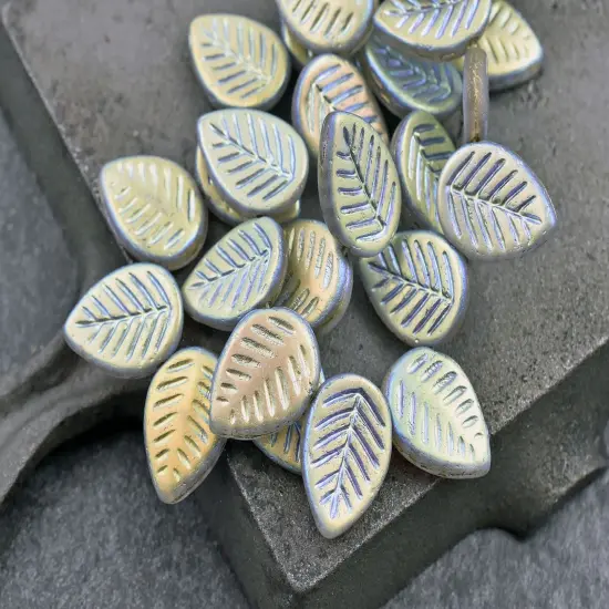 *15* 16x12mm Gold Washed Matte Crystal AB Top Drilled Dogwood Leaf Beads {4}