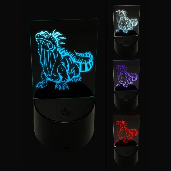Lazy Lounging Lizard Iguana 3D Illusion LED Night Light Sign Nightstand Desk Lamp {1}
