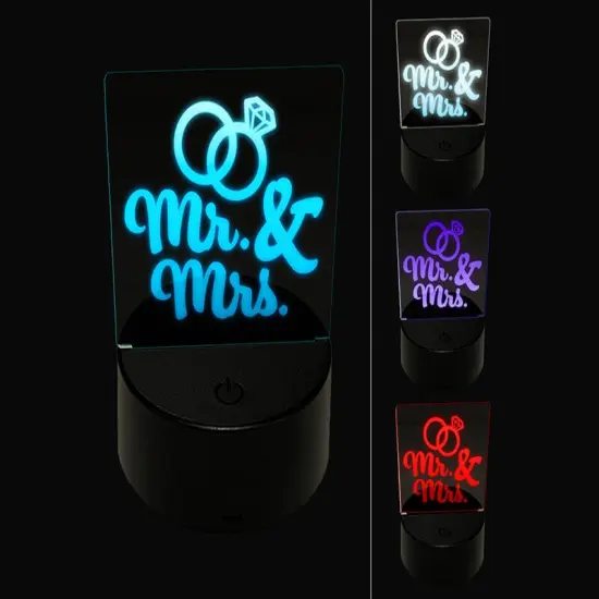Mr. and Mrs. Wedding Rings 3D Illusion LED Night Light Sign Nightstand Desk Lamp {1}