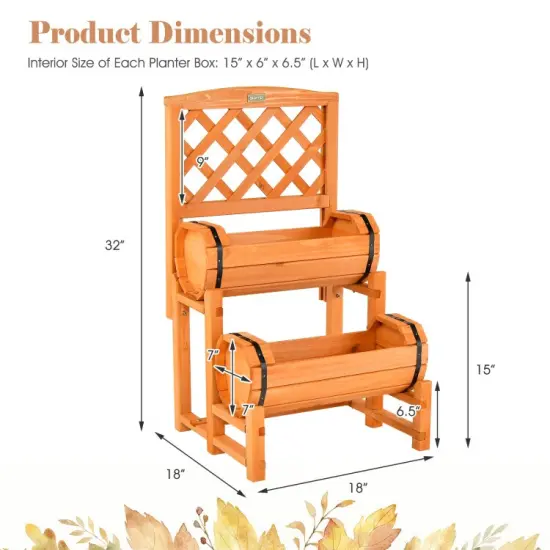 2-Tier Raised Garden Bed with 2 Cylindrical Planter Boxes and Trellis-Orange {5}