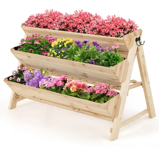 3 Tier Wooden Vertical Raised Garden Bed with Storage Shelf {1}