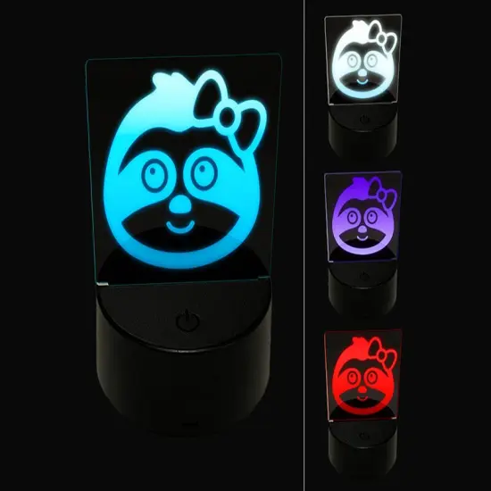 Cute Girl Sloth with Bow 3D Illusion LED Night Light Sign Nightstand Desk Lamp {1}