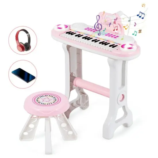 37-Key Kids Electronic Piano Keyboard Play-set with Microphone and Fun Flash Light Pink {1}