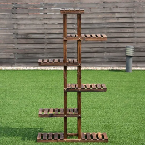 6 Tier Garden Wooden Shelf Storage Plant Rack Stand {6}