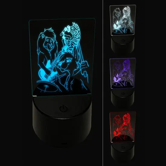 Animal Rock Band Wolf Lion Zebra Drums Guitar 3D Illusion LED Night Light Sign Nightstand Desk Lamp {1}