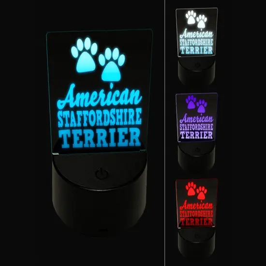 American Staffordshire Terrier Dog Paw Prints Fun Text 3D Illusion LED Night Light Sign Nightstand Desk Lamp {1}