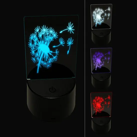 Dandelion Blowing in Wind 3D Illusion LED Night Light Sign Nightstand Desk Lamp {1}