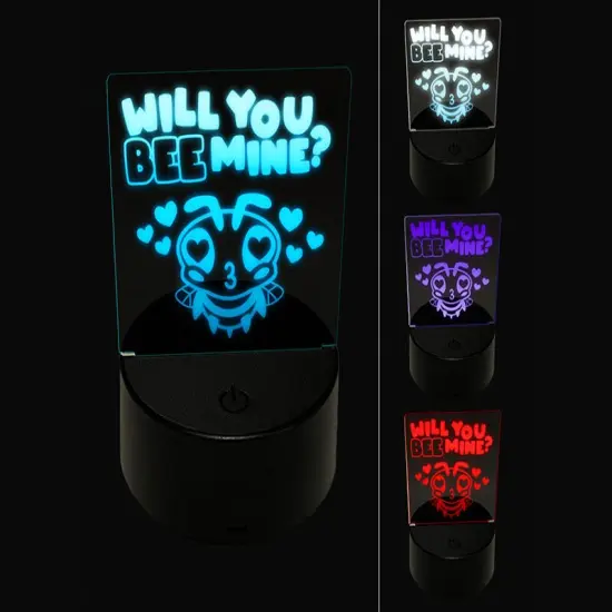 Will You Bee Mine 3D Illusion LED Night Light Sign Nightstand Desk Lamp {1}