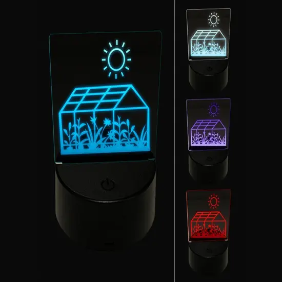 Glass Greenhouse with Sun and Plants 3D Illusion LED Night Light Sign Nightstand Desk Lamp {1}