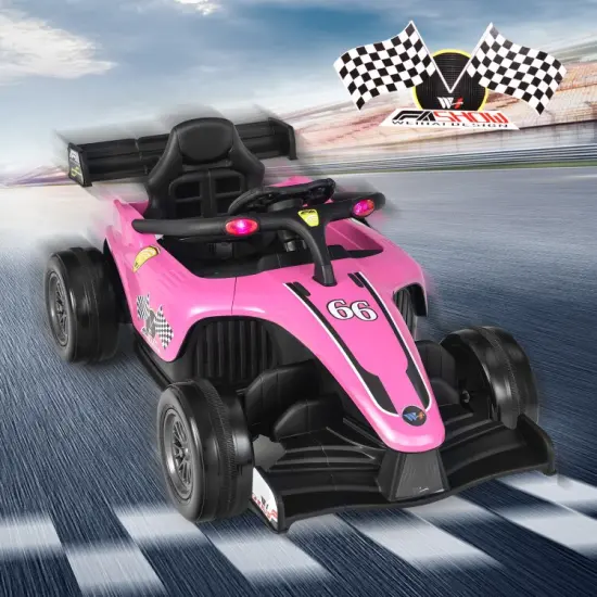 12V Kids Ride on Electric Formula Racing Car with Parental Remote Control and Manual Control Pink {6}