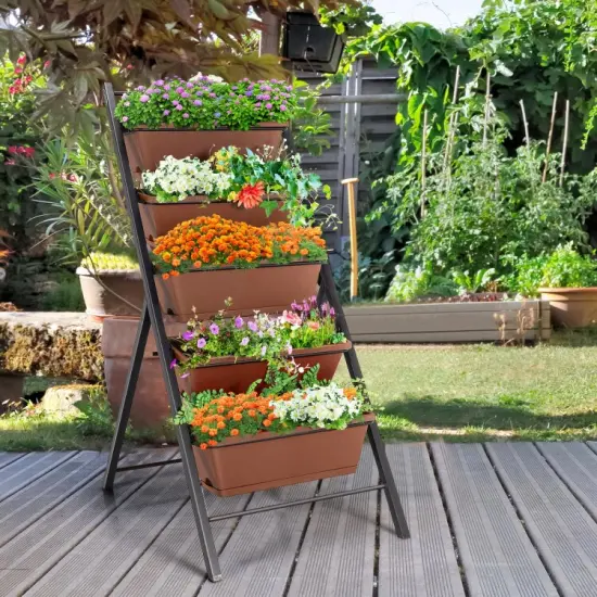 5-tier Vertical Garden Planter Box Elevated Raised Bed with 5 Container Brown {6}