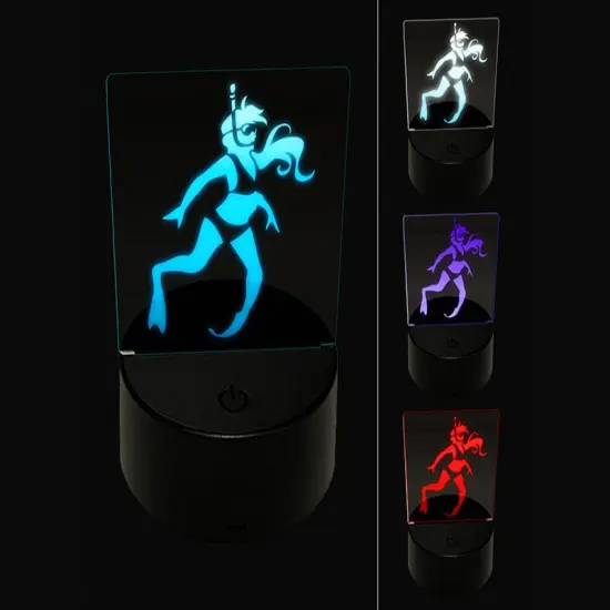 Swimmer Diver Snorkeling Woman Swimsuit 3D Illusion LED Night Light Sign Nightstand Desk Lamp {1}