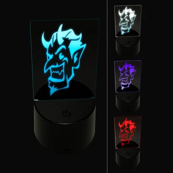 Impish Smiling Devil Demon with Horns 3D Illusion LED Night Light Sign Nightstand Desk Lamp {1}