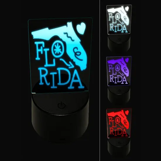 Florida State with Text Swirls 3D Illusion LED Night Light Sign Nightstand Desk Lamp {1}