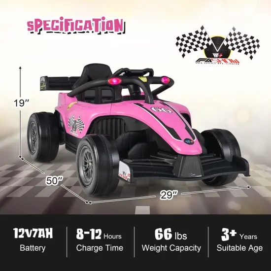 12V Kids Ride on Electric Formula Racing Car with Parental Remote Control and Manual Control Pink {2}