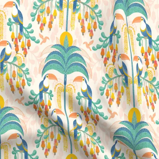 Various Fabrics by the Yard or Fat Quarter Rainforest Damask Light Tropical Forest Exotic Birds Fruit Soft Orange Coral Salmon Bright Pastel Boho Yellow Mint Blue Large Scale Custom Printed Fabric by Spoonflower {5}